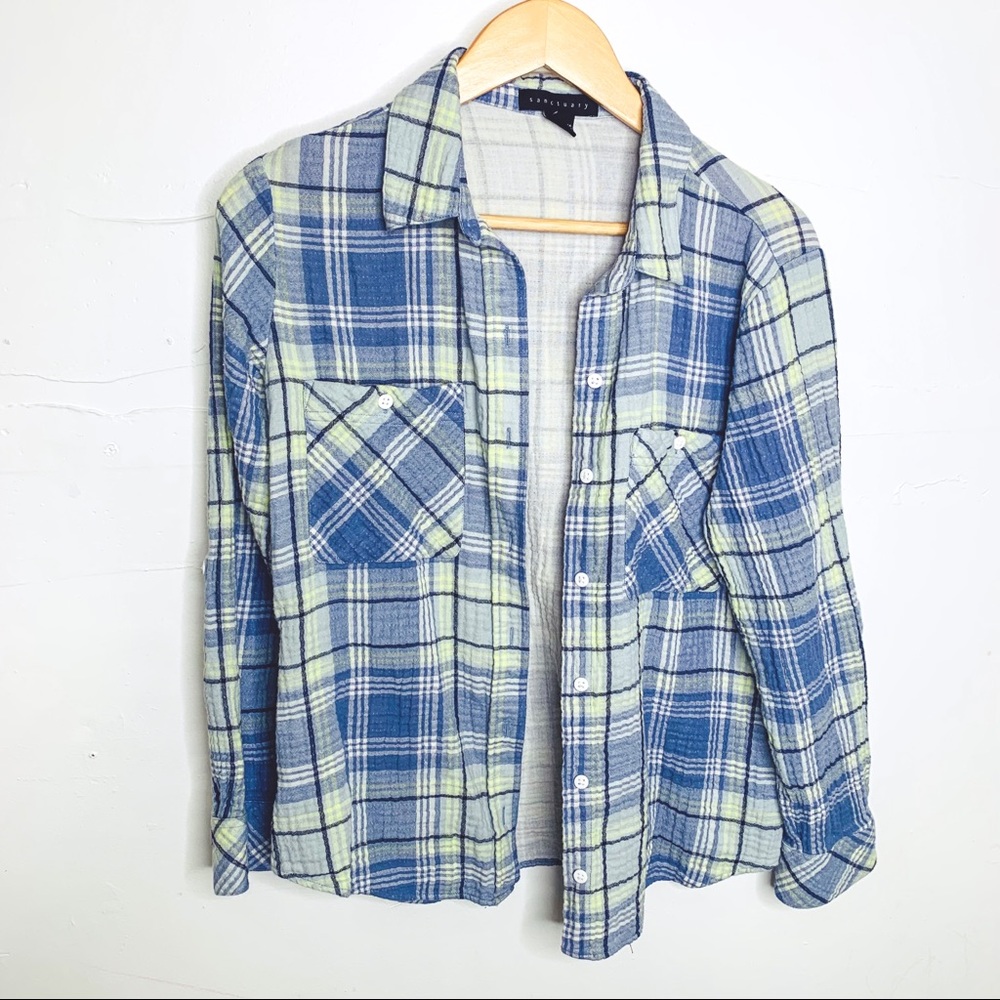 Anthro | Sanctuary Plaid Cotton Polo